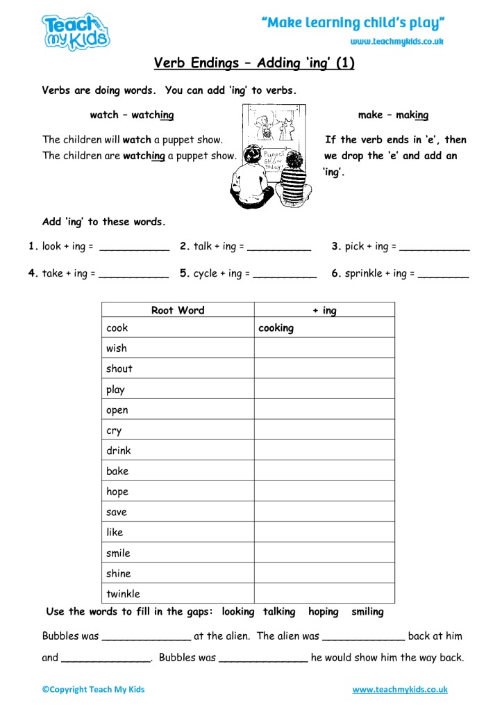 Ing Form Of The Verb Worksheets For Grade 1